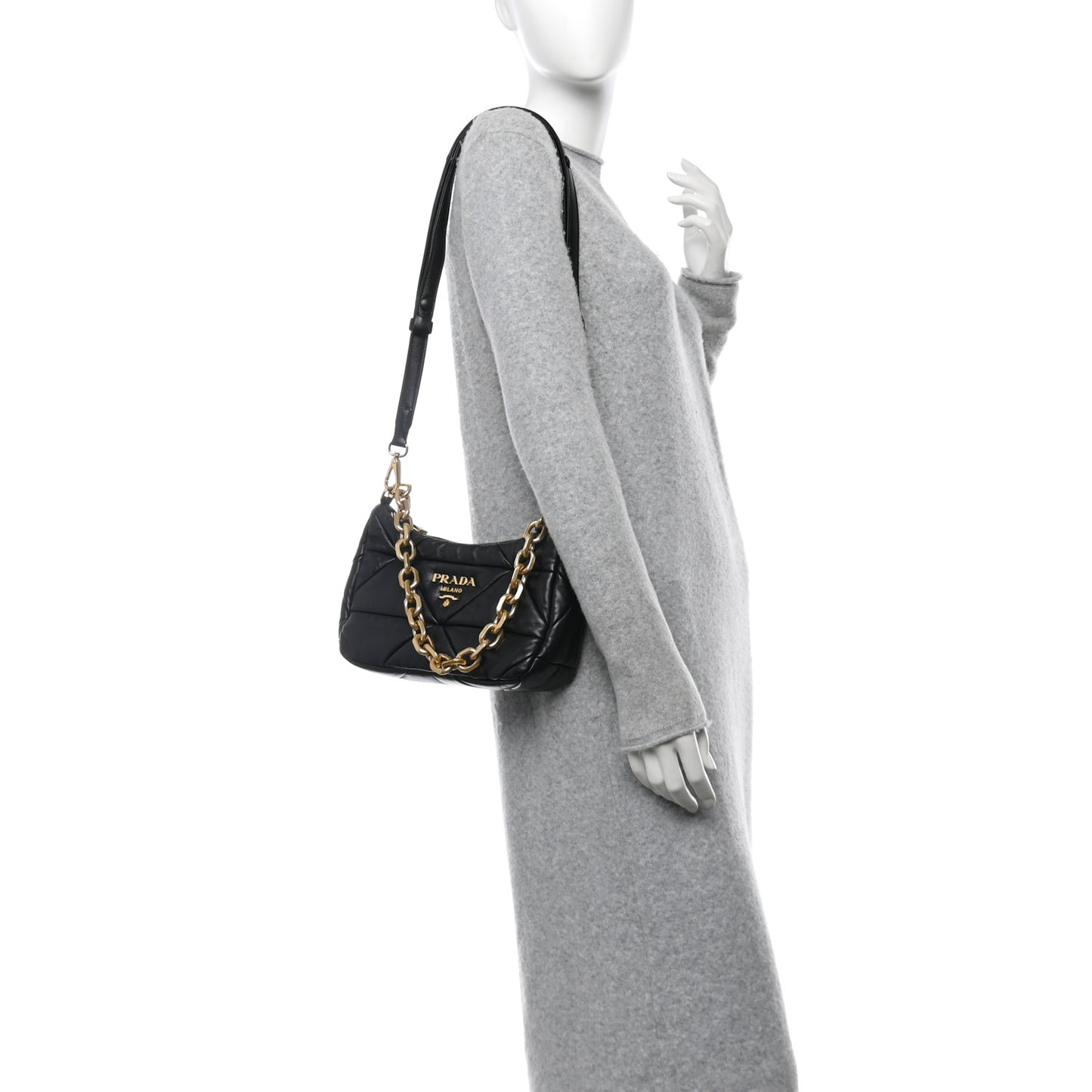 Nappa Triangle Quilted Patchwork System Bag Black