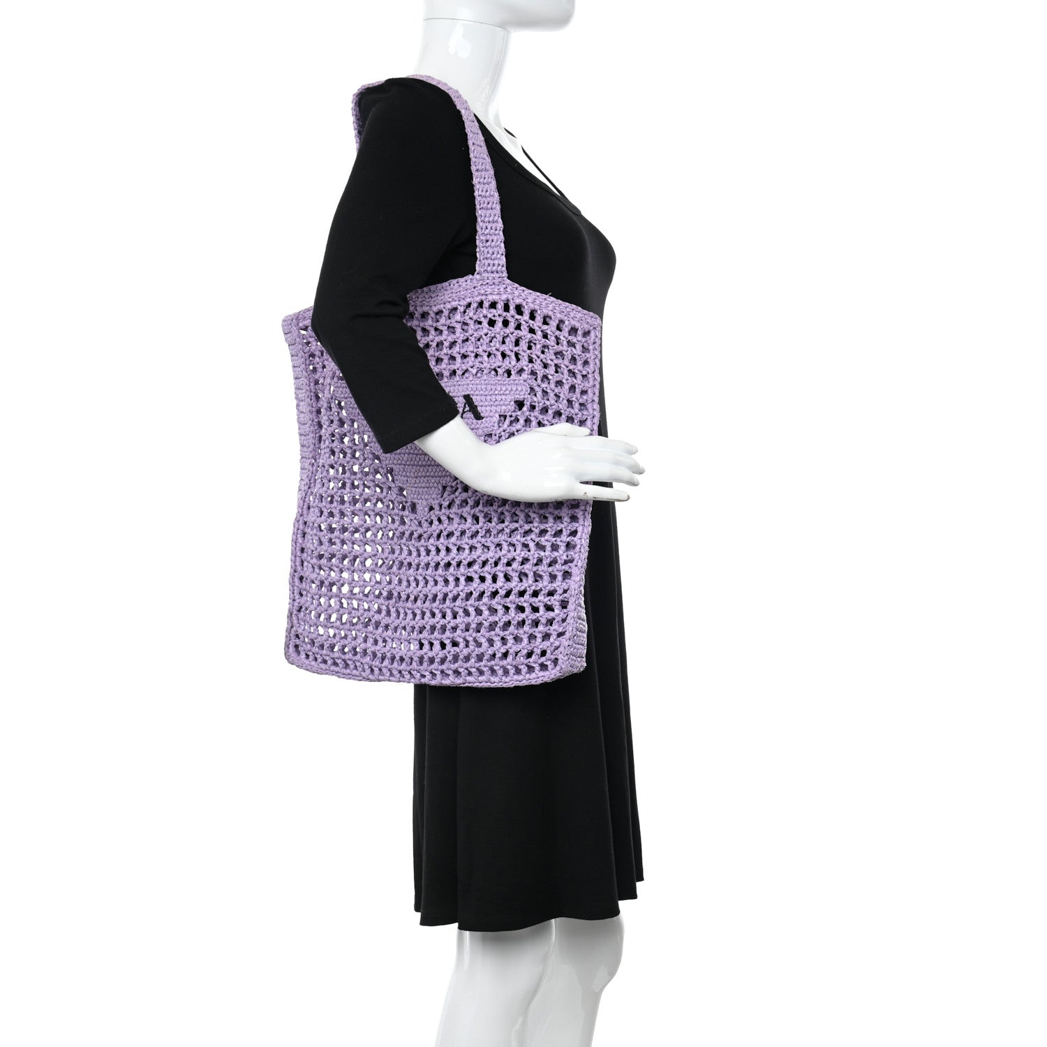 Prada Yarn Raffia Effect Crochet Logo Embroidered Tote Bag Lilium 2 of 10