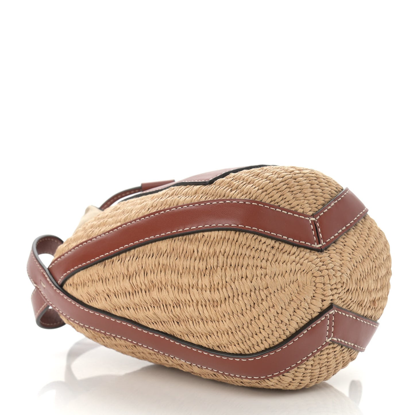 Raffia Calfskin Small Basket Sepia Brown