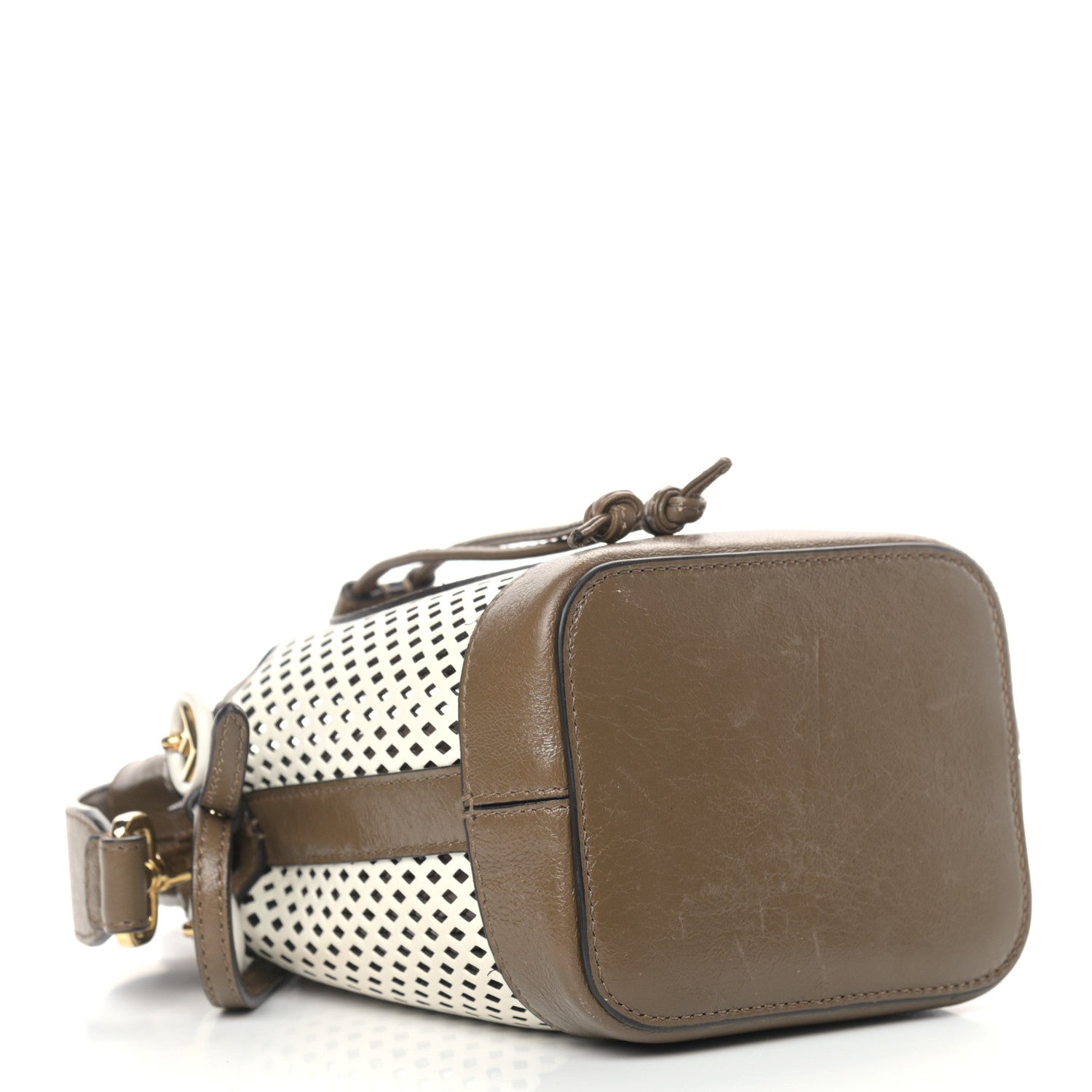 Fendi Vitello Liberty Glossy Lambskin F is Fendi Perforated Mini Mon Tresor Bucket Bag White Ice Rust Maya 4 of 12