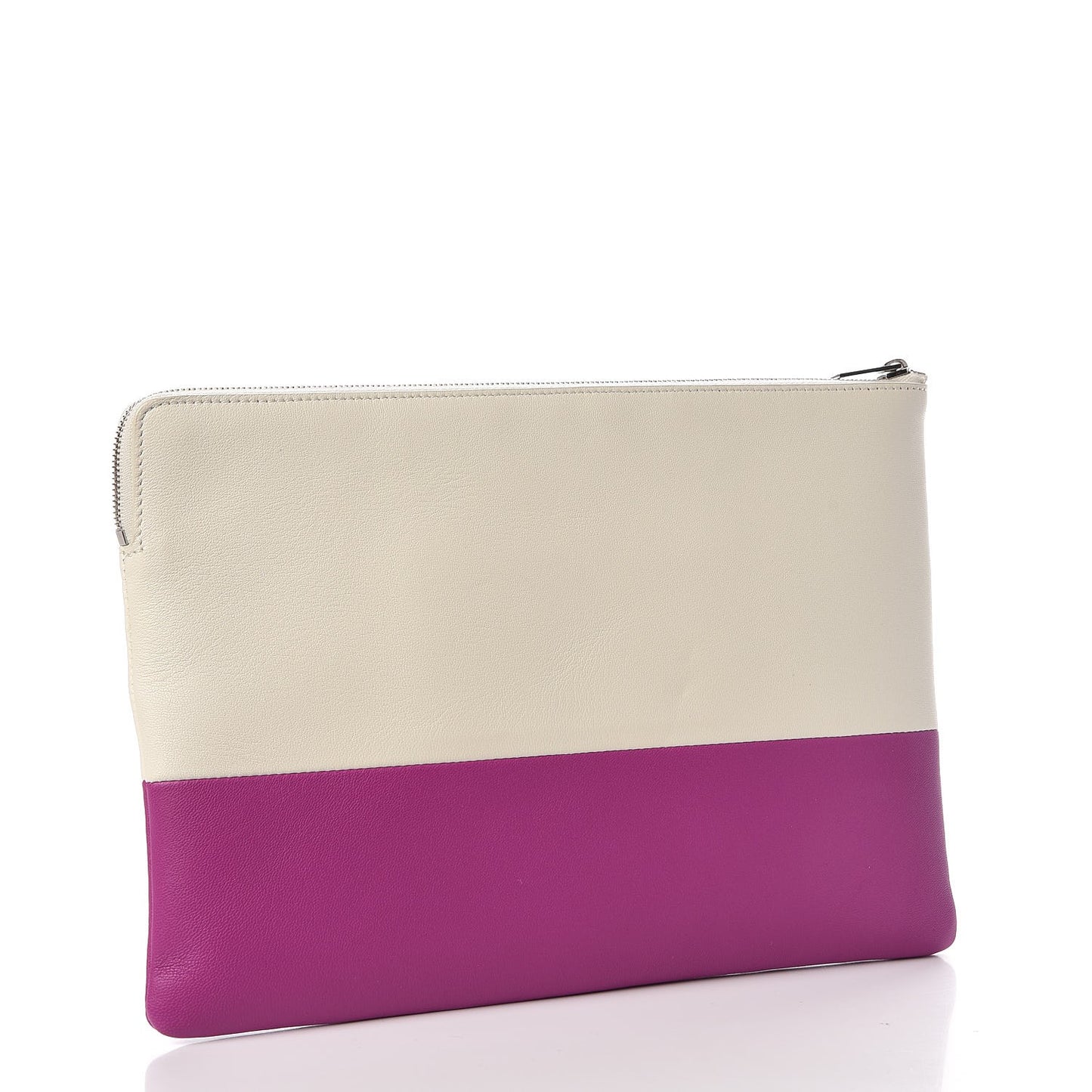 Lambskin Bi-Color Solo Clutch Pouch White Magenta