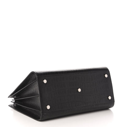 Saint Laurent Calfskin Crocodile Embossed Large Sac De Jour Carryall Black 4 of 10
