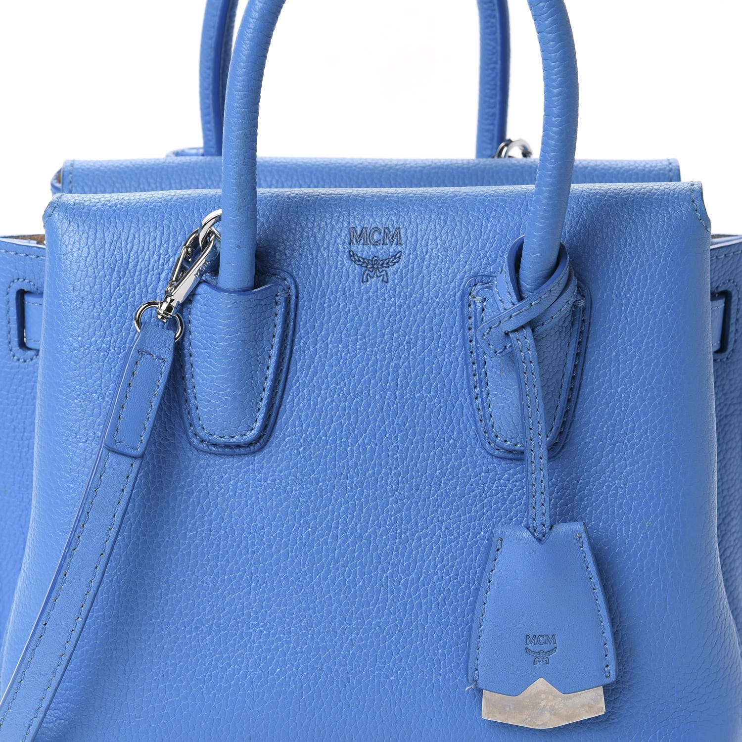 MCM Grained Calfskin Mini Milla Tote Mediterranean Blue 14 of 14