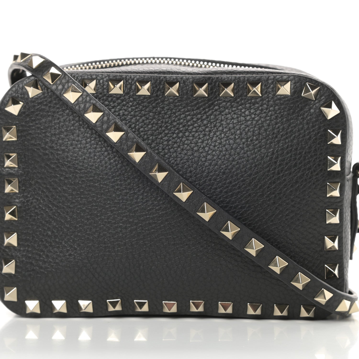 Valentino Garavani Pebbled Calfskin Rockstud Camera Crossbody Bag Black 7 of 9