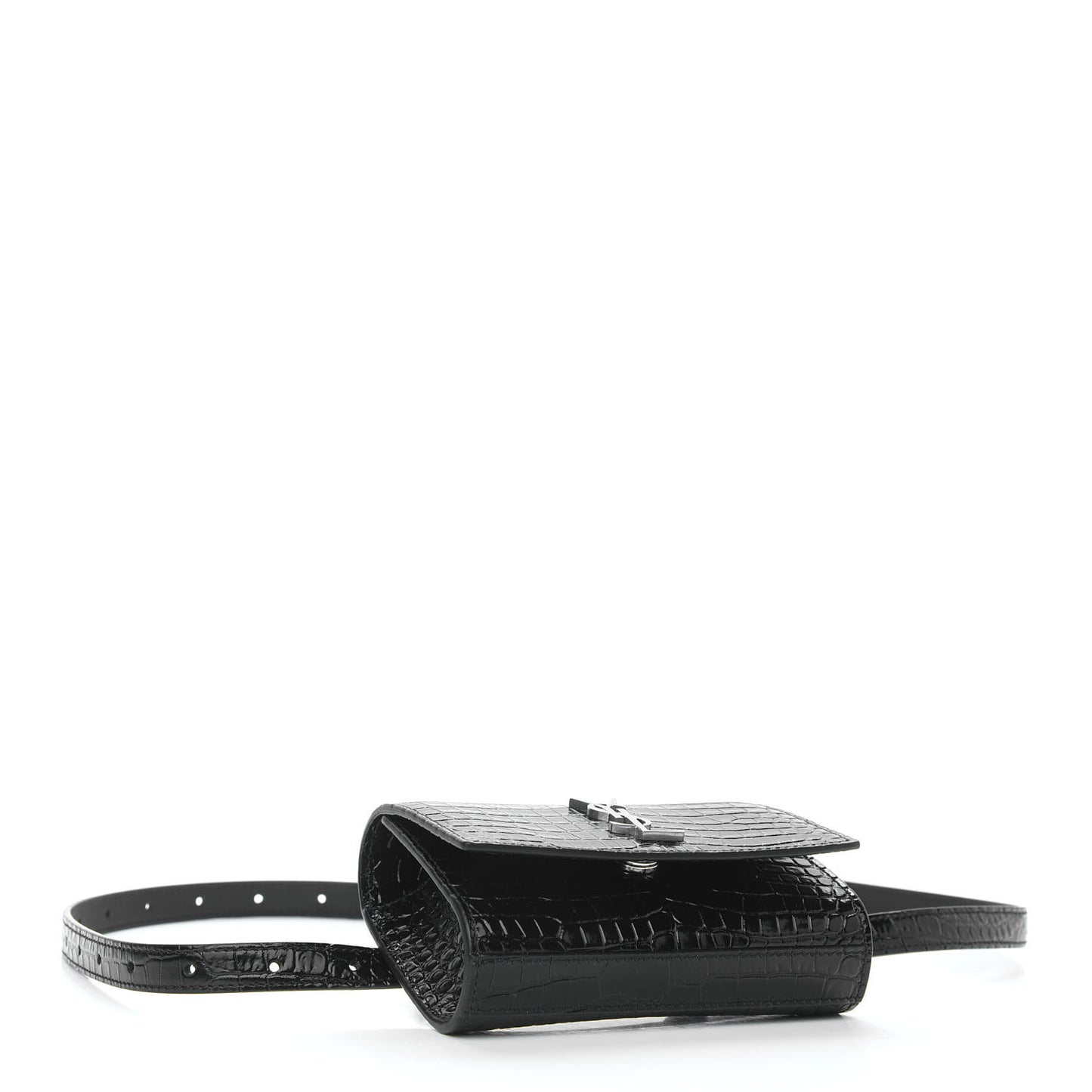 Calfskin Crocodile Embossed Monogram Kate Belt Bag Black
