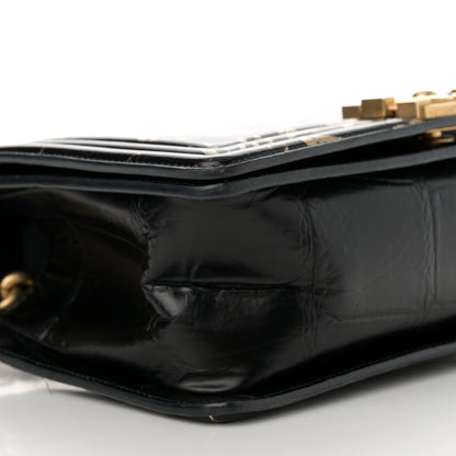 Chanel Calfskin Crocodile Embossed Graffiti Cocodile Medium Boy Flap Black Gold 9 of 16