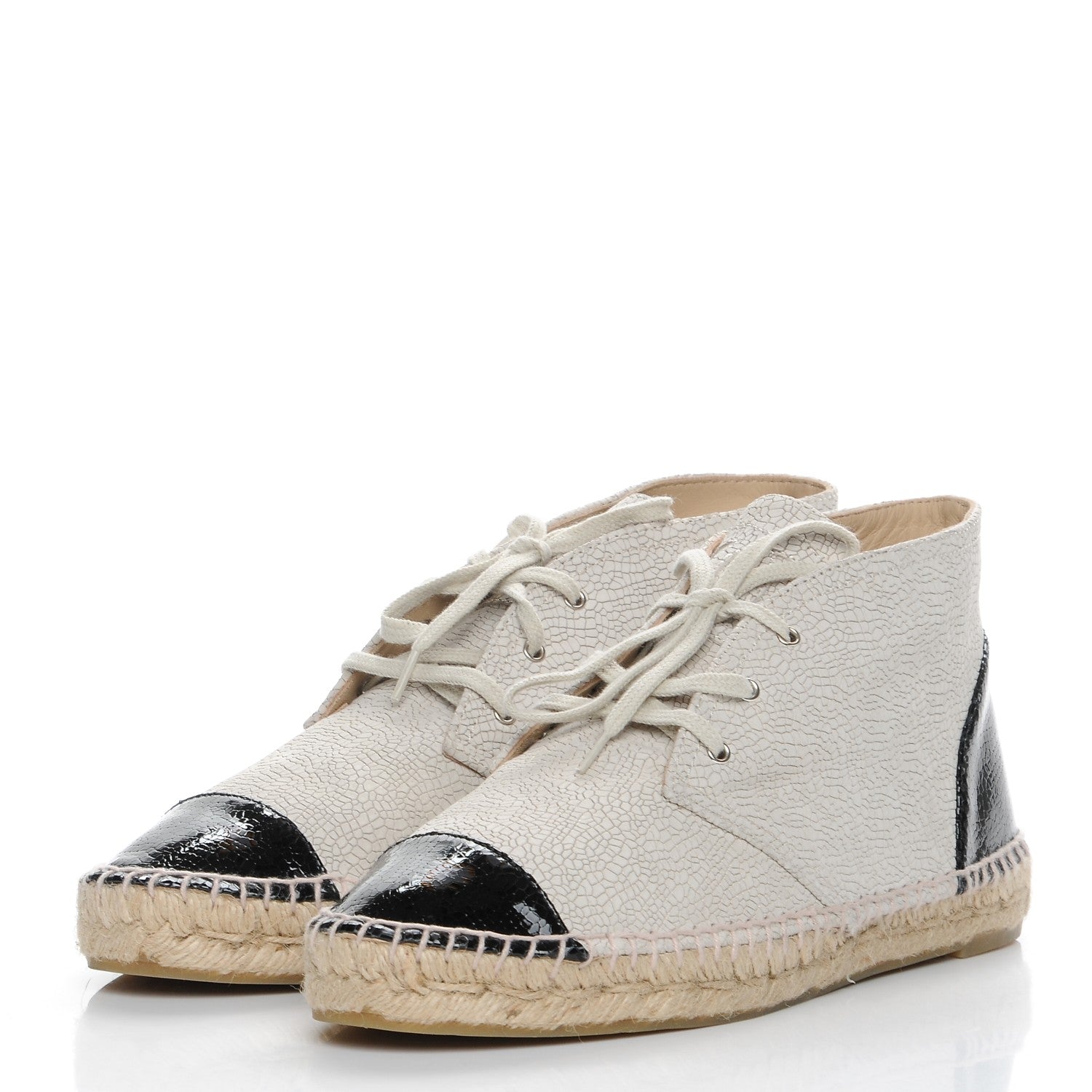Chanel Crackled Calfskin High Top Espadrilles 41 Light Beige Black 3 of 10