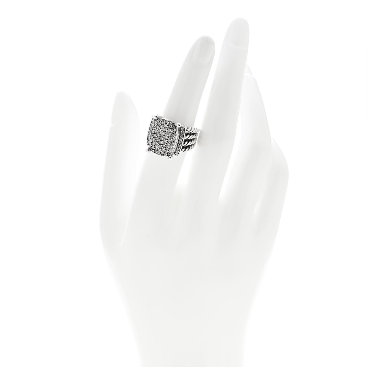 David Yurman Sterling Silver Diamond 16mm Wheaton Ring 53 6.5 2 of 6