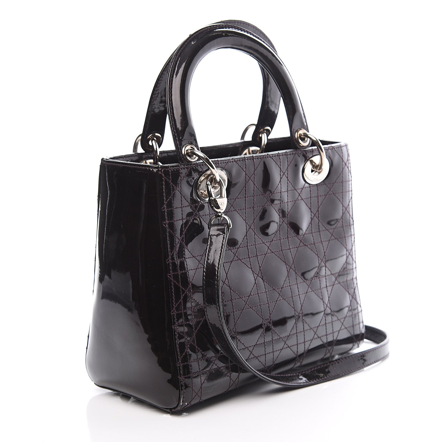 Patent Cannage Stitched Medium Lady Dior Amethyste