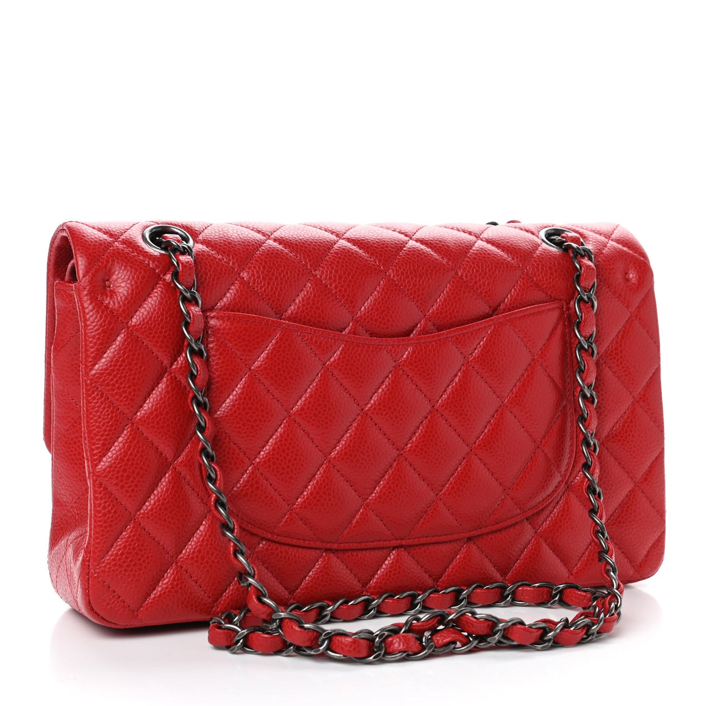 Caviar Quilted Medium Double Flap Red