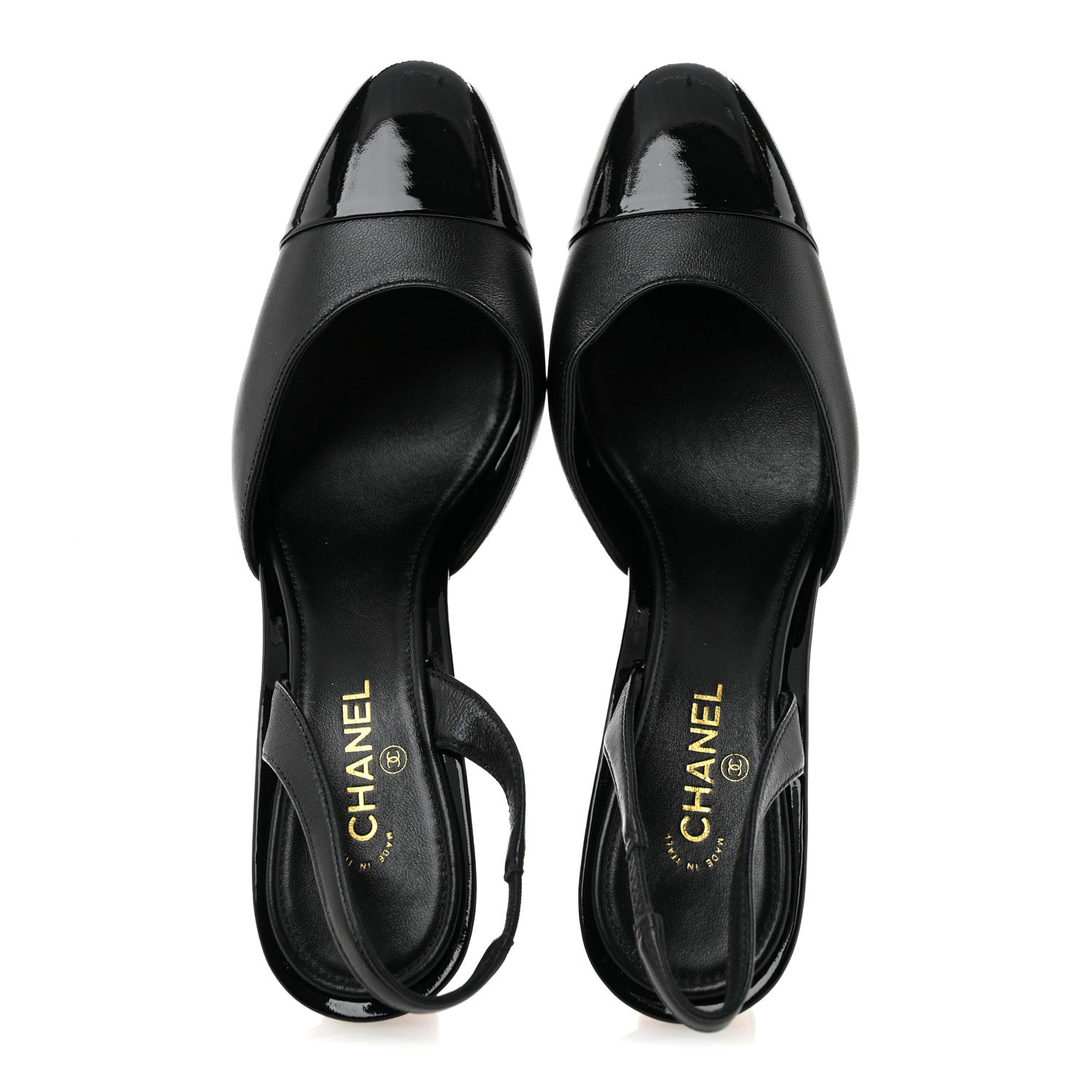 Chanel Lambskin Patent Cap Toe CC Apple Slingback Pumps 37 Black 2 of 9