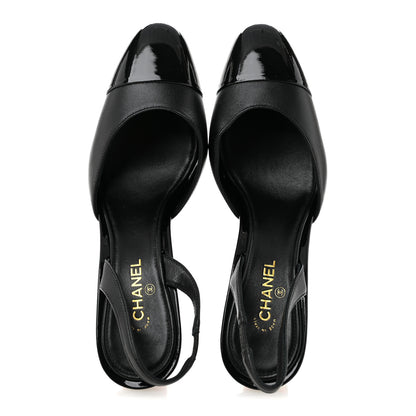 Chanel Lambskin Patent Cap Toe CC Apple Slingback Pumps 37 Black 2 of 9