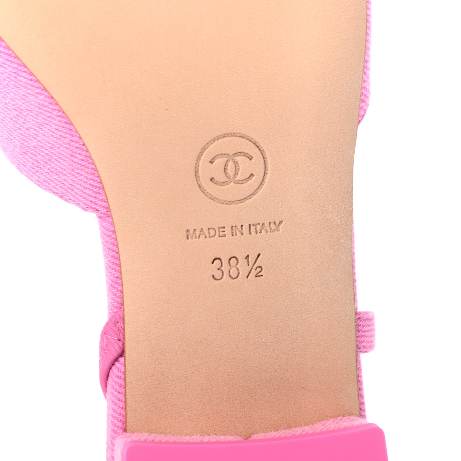 Chanel Denim Cap Toe CC Slingback Flat 38.5 Neon Pink 6 of 7