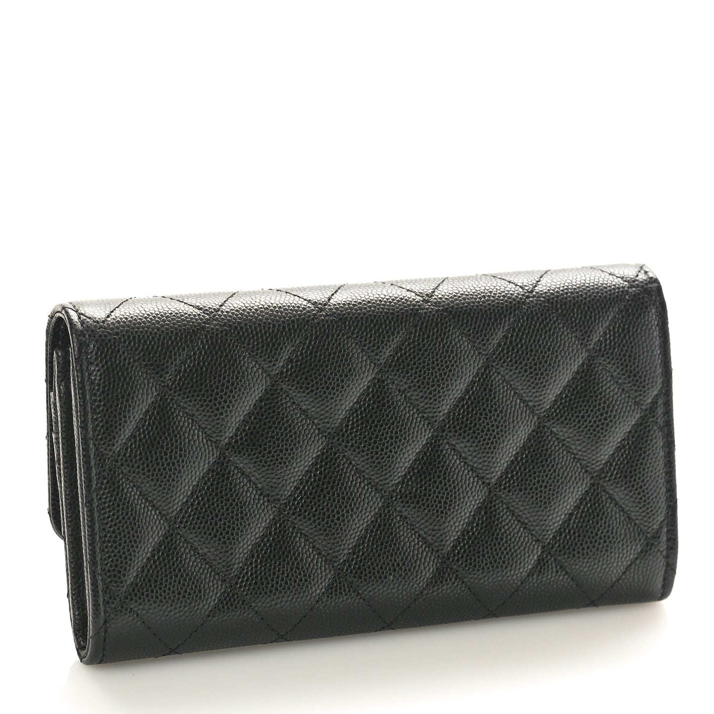 Caviar Quilted Crystal CC Large Gusset Flap Wallet Black