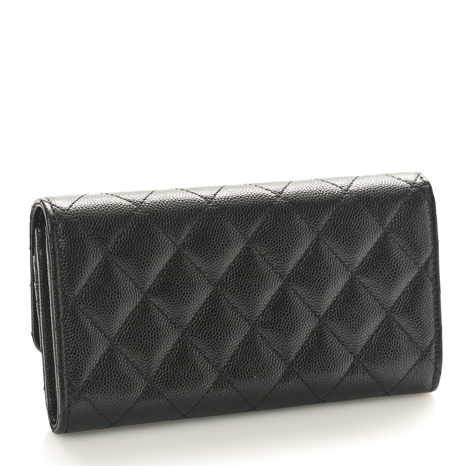 Chanel Caviar Quilted Crystal CC Large Gusset Flap Wallet Black 3 of 9