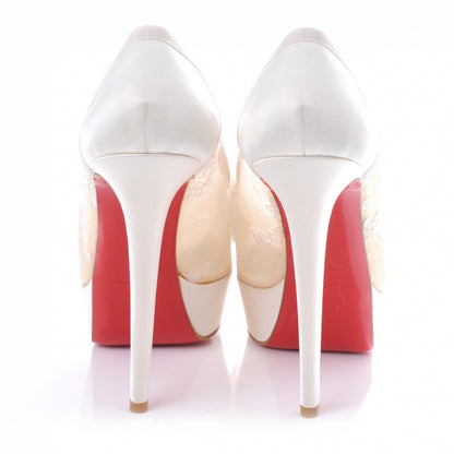 Christian Louboutin Crepe Satin Lace Tsar 140 Heels 38 White 4 of 6