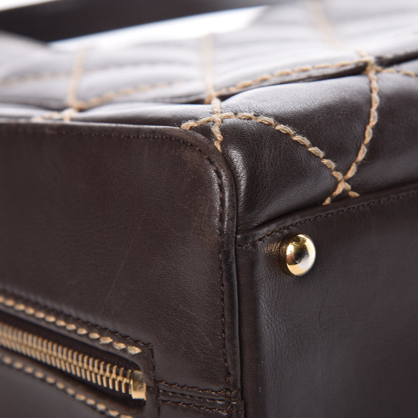 Calfskin Wild Stitch Top Handle Bag Brown