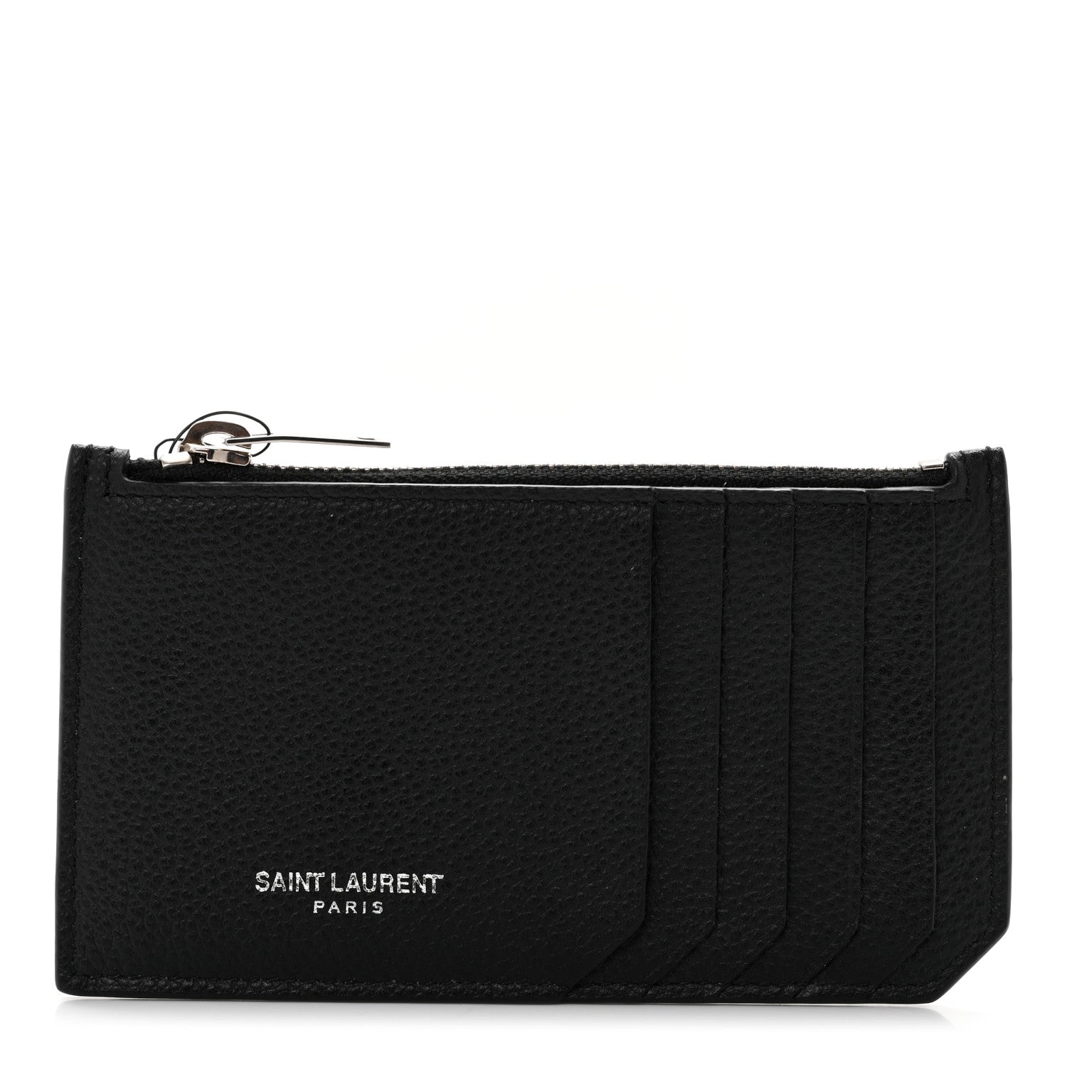 Saint Laurent Grained Calfskin 5 Fragments Zip Pouch Card Holder Black 1 of 8