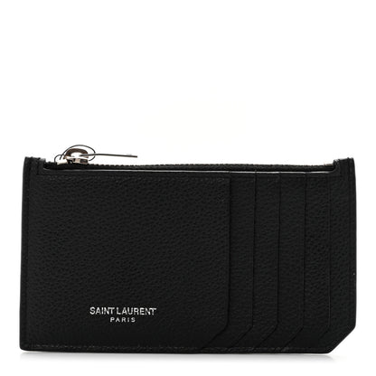 Saint Laurent Grained Calfskin 5 Fragments Zip Pouch Card Holder Black 1 of 8