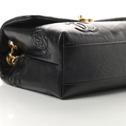 Chanel Aged Calfskin Embossed Camellia Flap Black 10 of 11