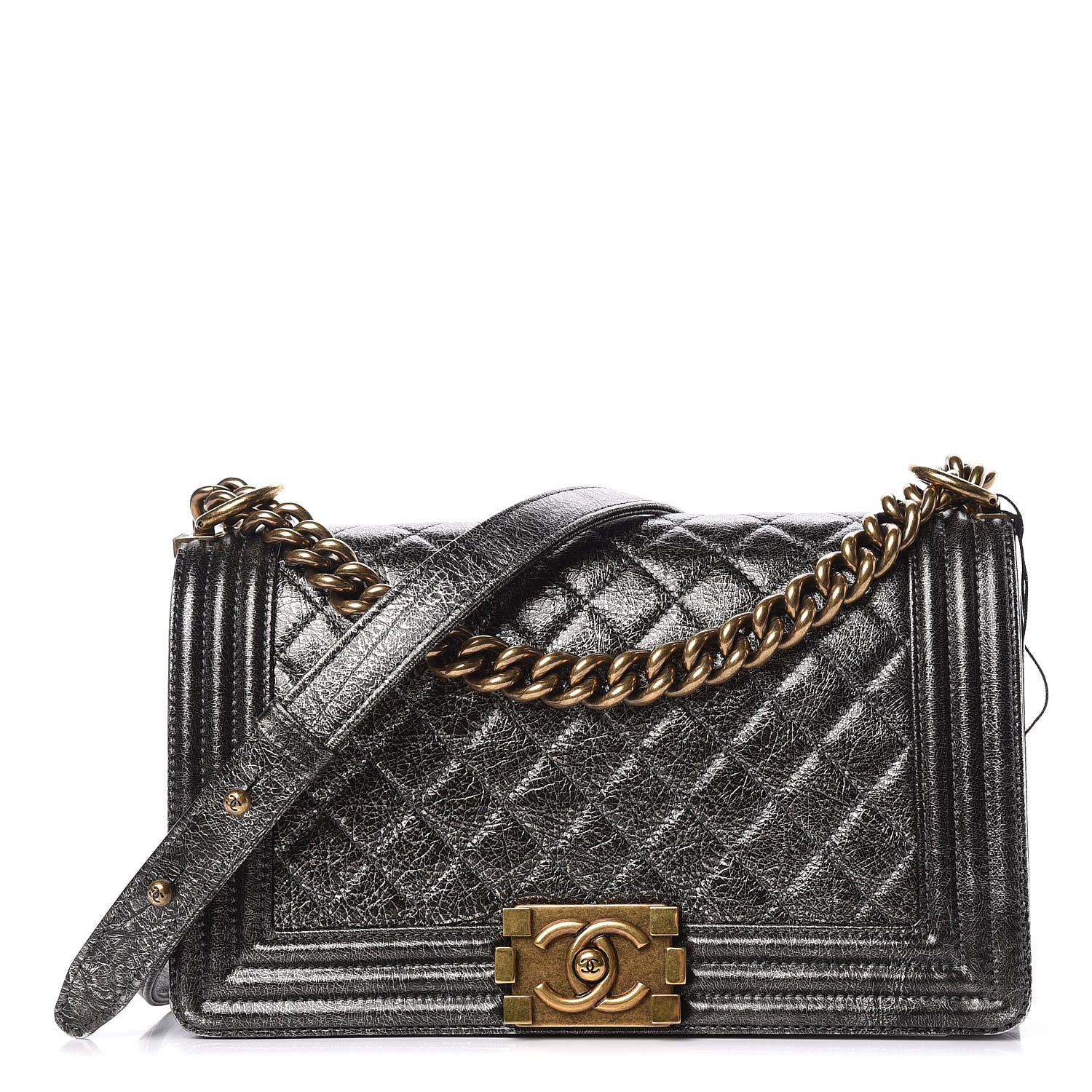 Chanel Cracked Metallic Calfskin Quilted Medium Boy Flap Dark Silver 1 of 10
