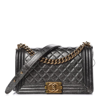 Chanel Cracked Metallic Calfskin Quilted Medium Boy Flap Dark Silver 1 of 10