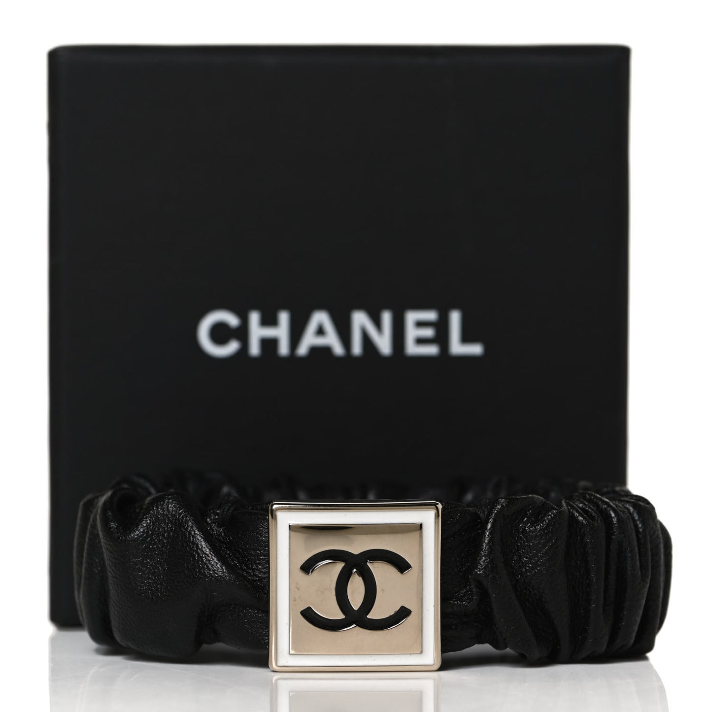 Lambskin Metal Enamel CC Hair Tie Black Gold