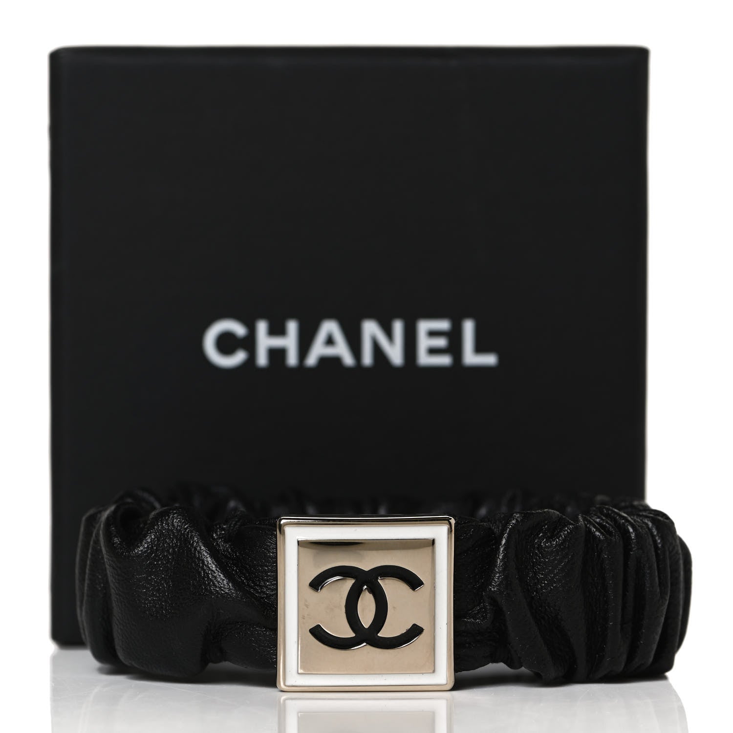 Chanel Lambskin Metal Enamel CC Hair Tie Black Gold 4 of 4