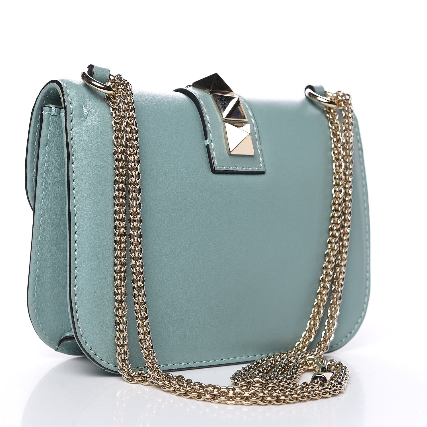 Valentino Garavani Vitello Small Glam Lock Rockstud Flap Light Blue 3 of 12