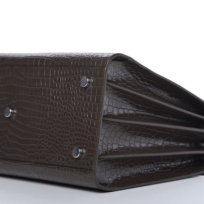 Saint Laurent Calfskin Crocodile Embossed Small Sac De Jour Brown 7 of 9