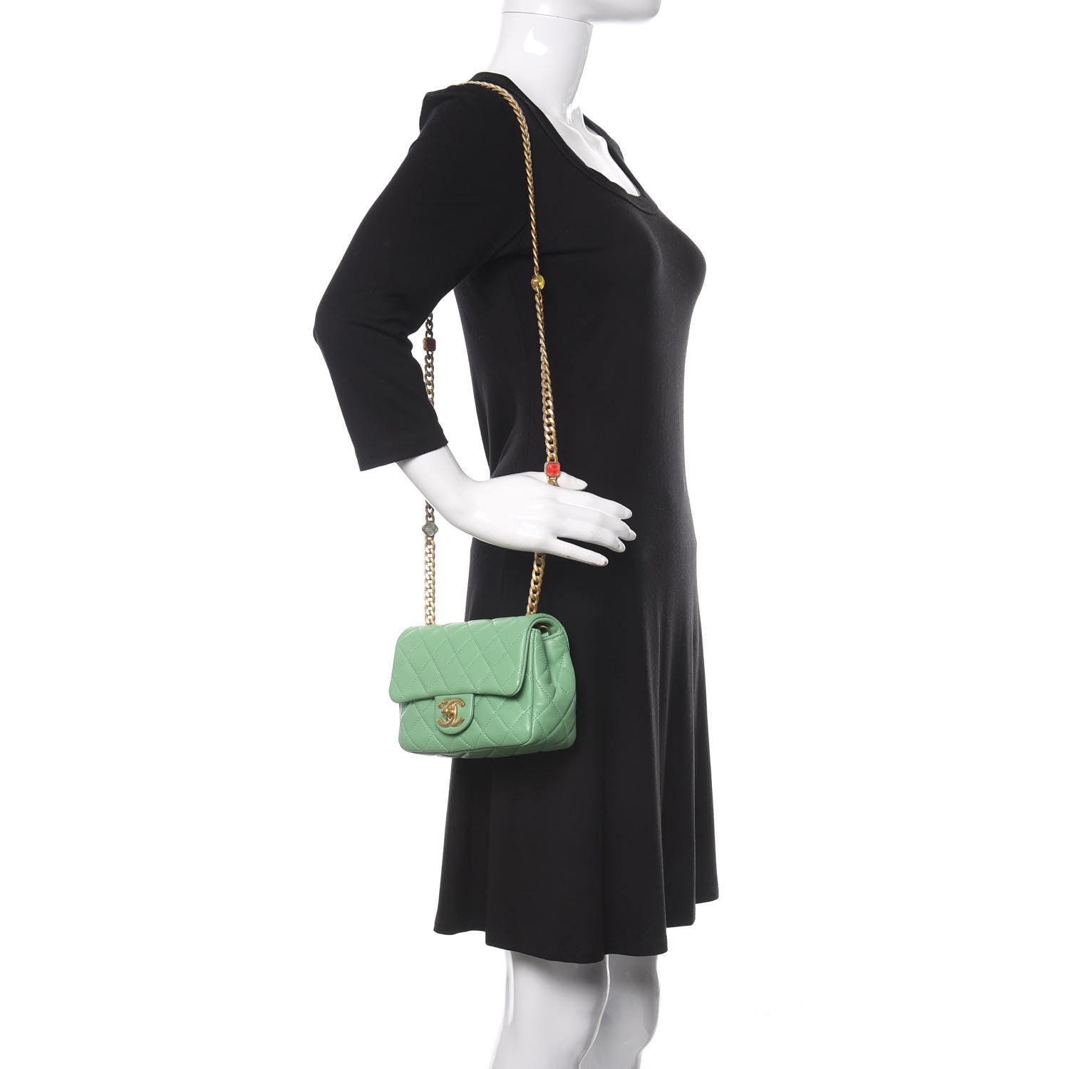 Chanel Lambskin Resin Quilted Mini Pearl Samba Square Flap Green 2 of 9