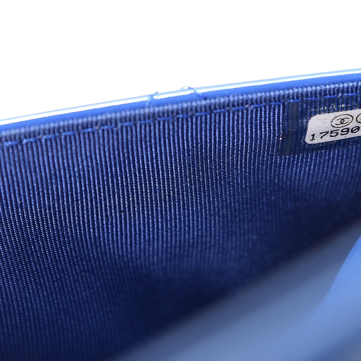 Patent Calfskin Quilted Wallet On Chain WOC Dark Blue