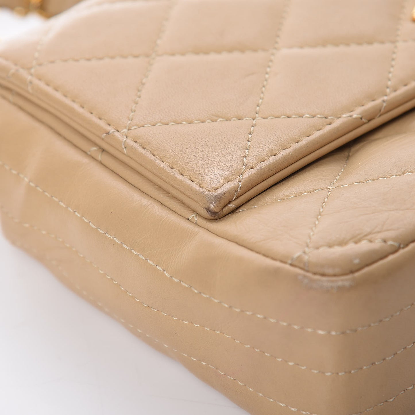 Lambskin Quilted Small Single Flap Beige