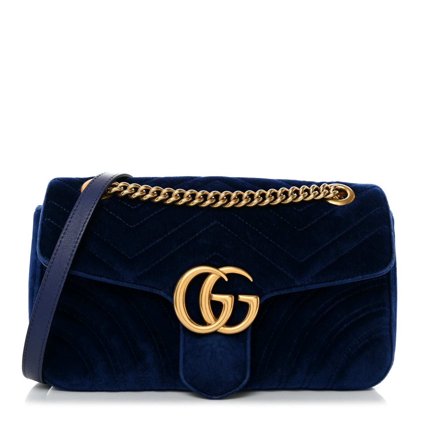 Velvet Matelasse Medium GG Marmont Shoulder Bag Cobalt Blue