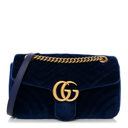 Gucci Velvet Matelasse Medium GG Marmont Shoulder Bag Cobalt Blue 1 of 14