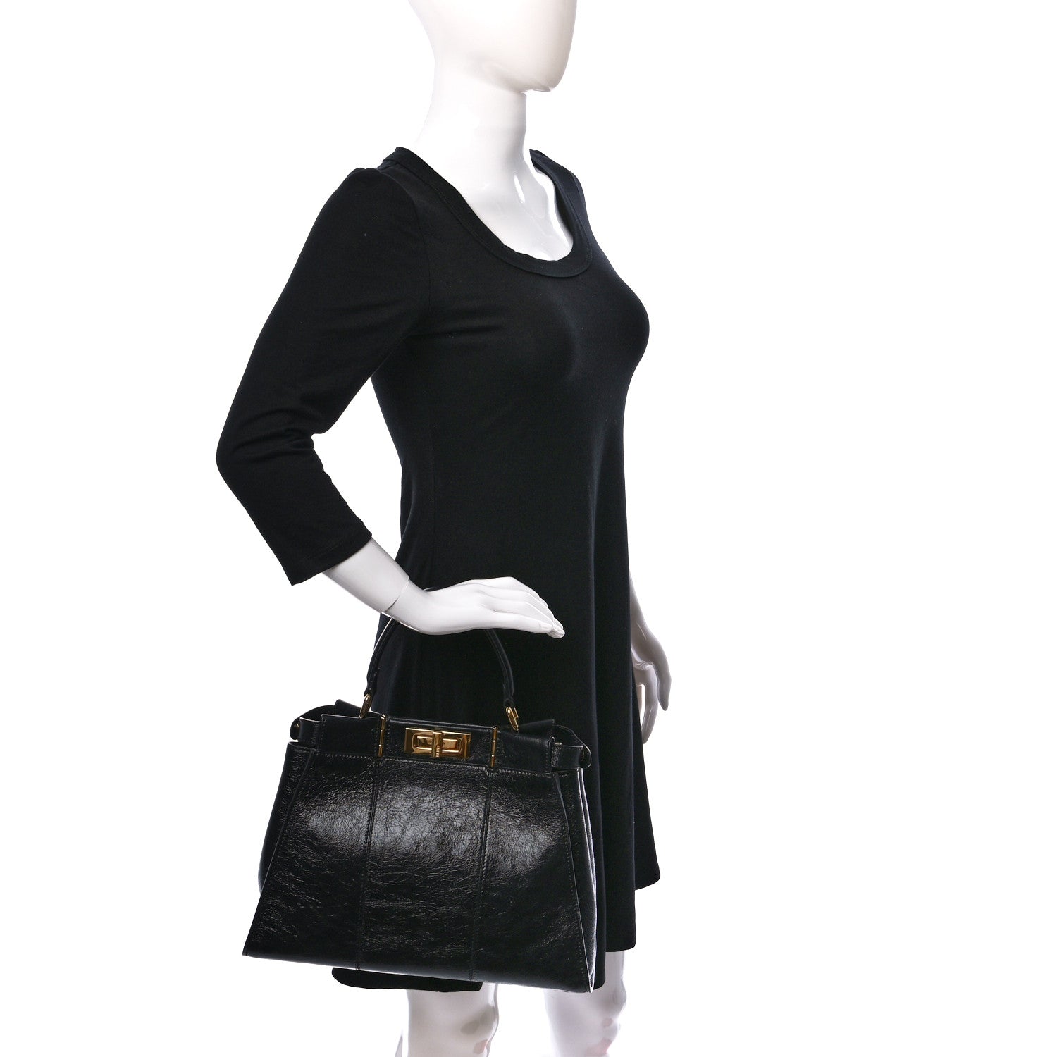 Fendi Agnello Old Shine Medium Peekaboo Iconic Satchel Black 2 of 9