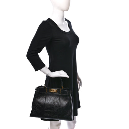 Fendi Agnello Old Shine Medium Peekaboo Iconic Satchel Black 2 of 9