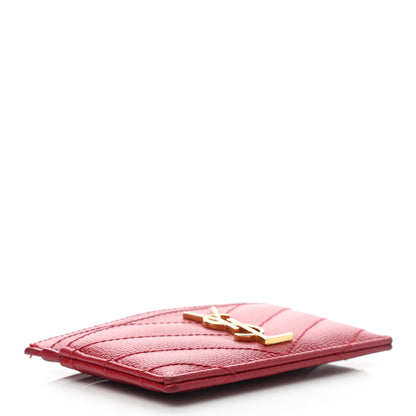 Saint Laurent Grain De Poudre Matelasse Chevron Monogram Credit Card Case New Red 4 of 7