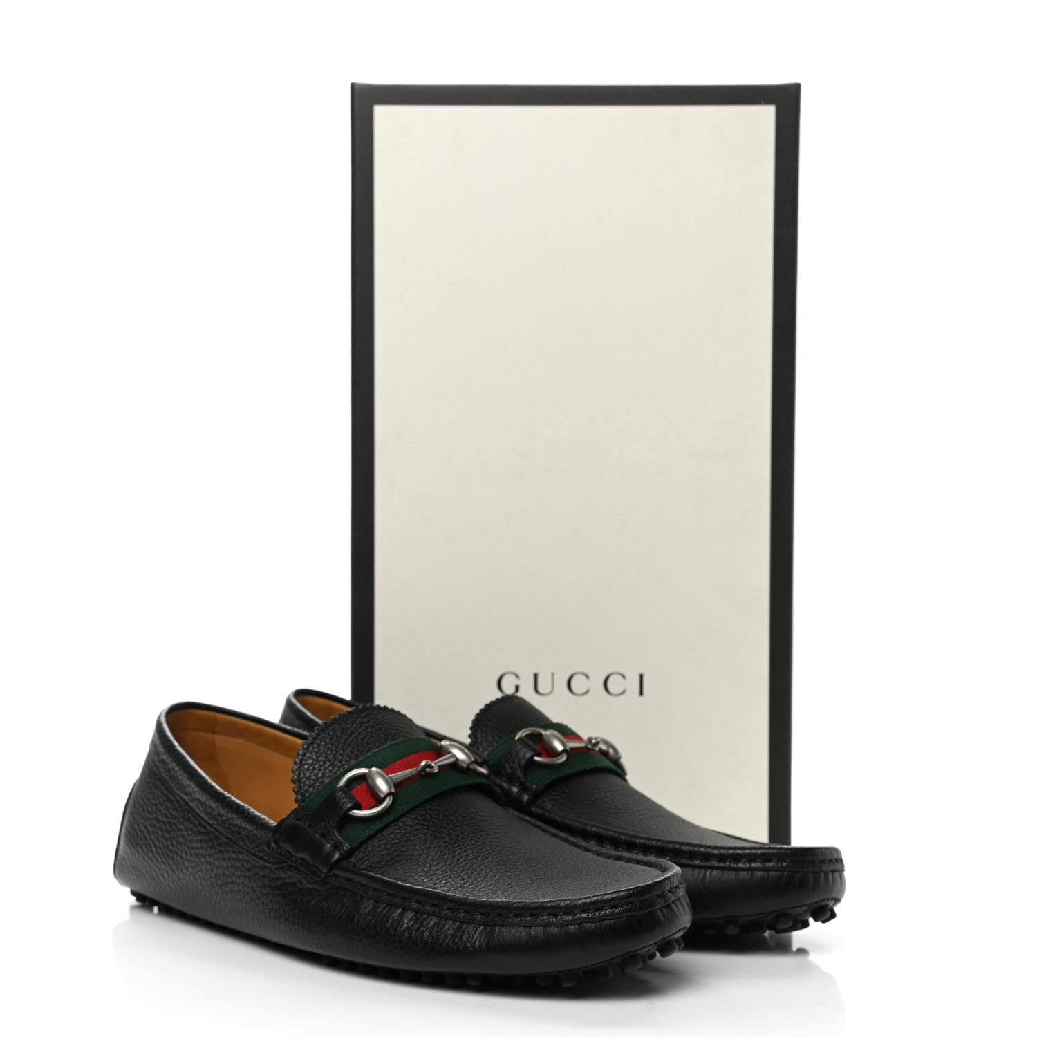 Gucci Calfskin Web Mens Horsebit Driver Loafers 8 Black 10 of 10