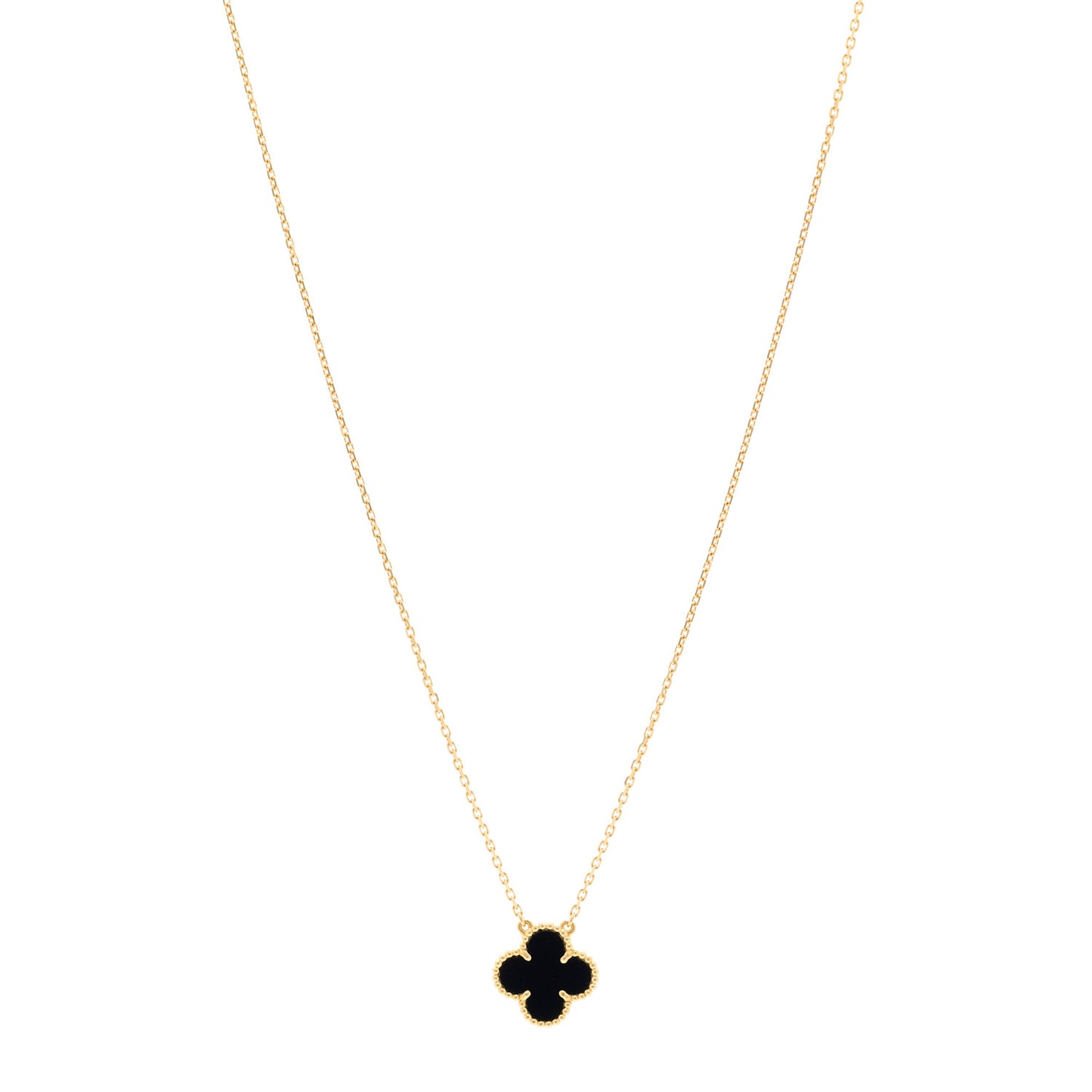18K Yellow Gold Black Onyx Vintage Alhambra Pendant Necklace