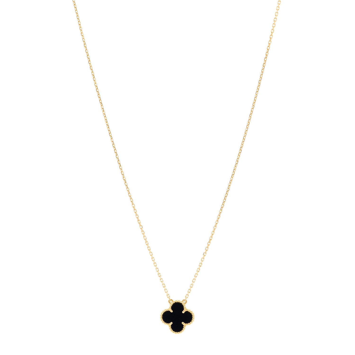 Van Cleef & Arpels 18K Yellow Gold Black Onyx Vintage Alhambra Pendant Necklace 1 of 5