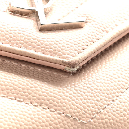 Saint Laurent Grain De Poudre Matelasse Chevron Monogram Compact Tri Fold Wallet Pale Pink 8 of 10