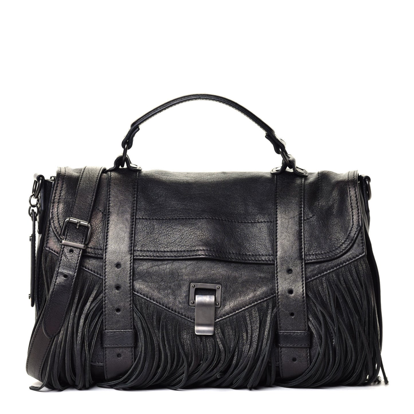 Lambskin Fringe Medium PS1 Satchel Black