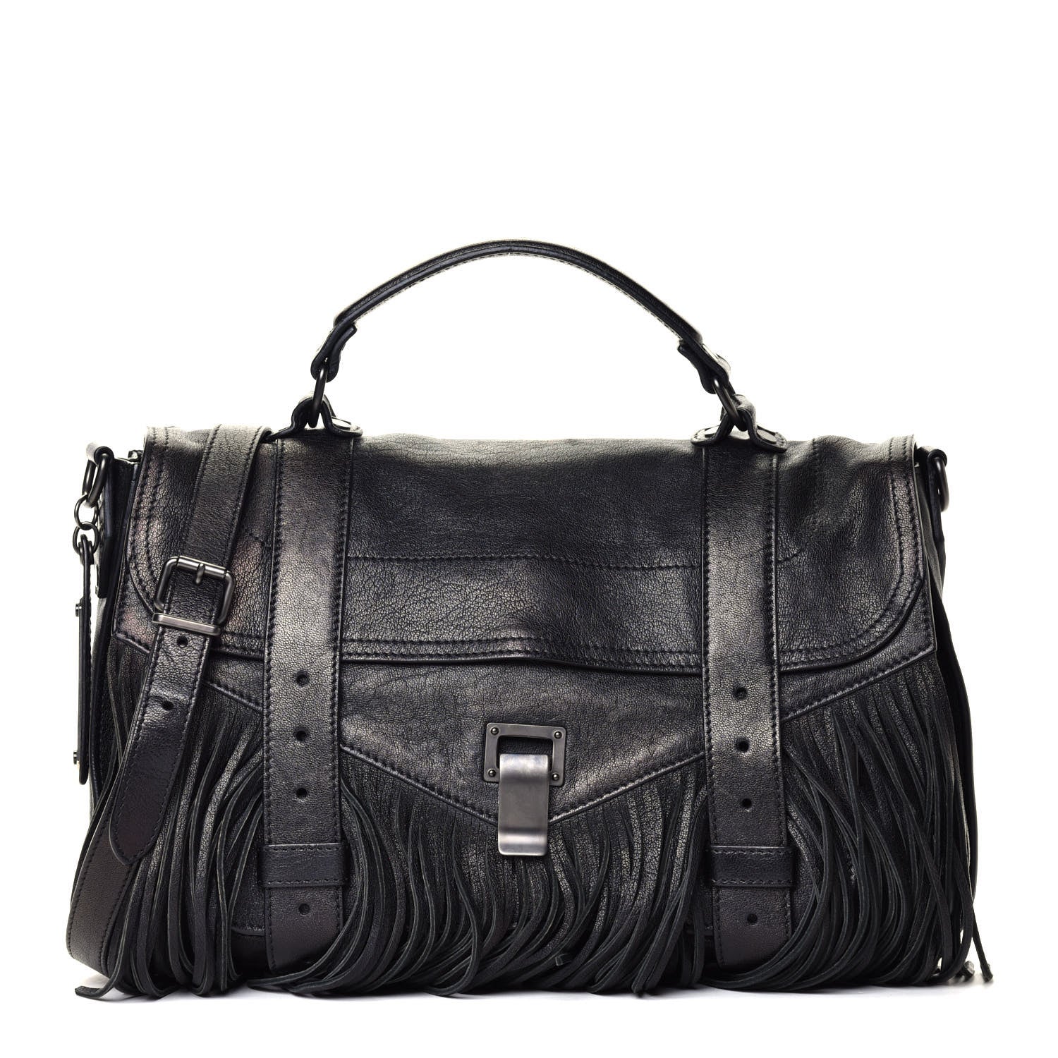 Proenza Schouler Lambskin Fringe Medium PS1 Satchel Black 1 of 5