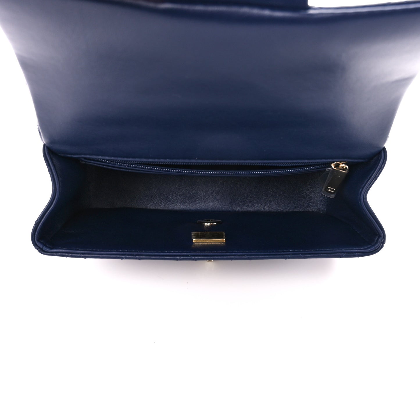 Lambskin Quilted Mini Top Handle Rectangular Flap Navy Blue