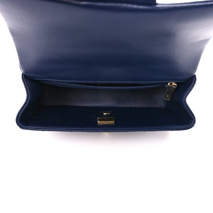 Chanel Lambskin Quilted Mini Top Handle Rectangular Flap Navy Blue 5 of 12