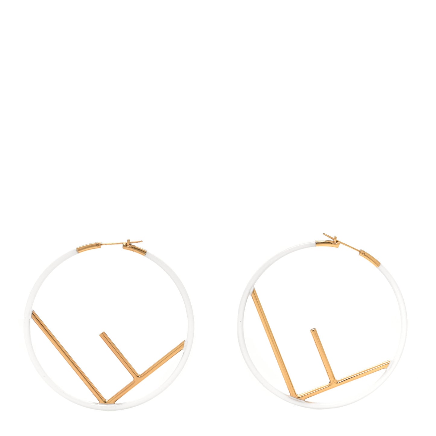 Metal Enamel Large F is Fendi Hoop Earrings White Gold
