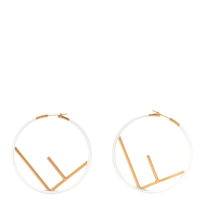 Fendi Metal Enamel Large F is Fendi Hoop Earrings White Gold 1 of 4