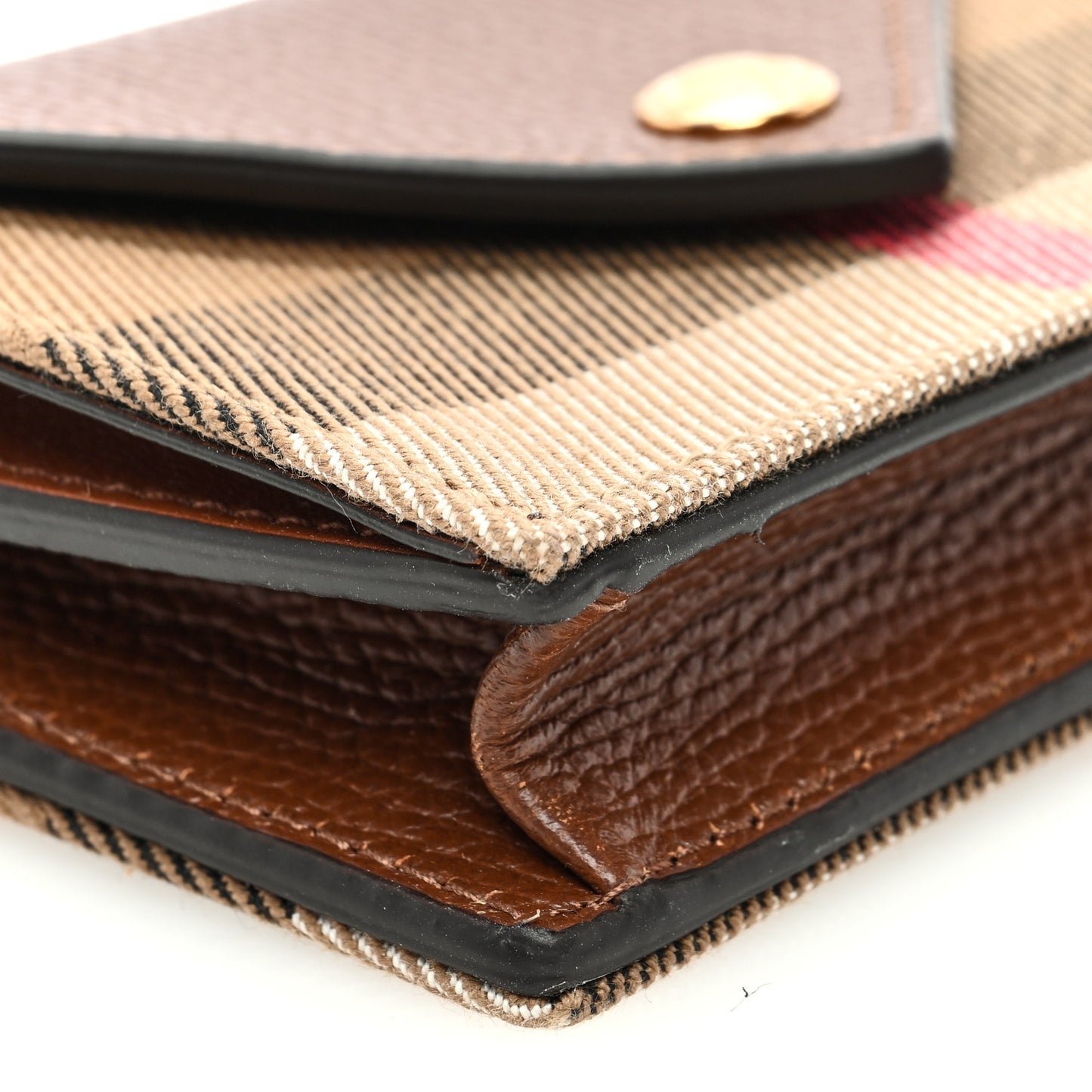 Grainy Calfskin Vintage Check Jade Card Case On Chain Tan
