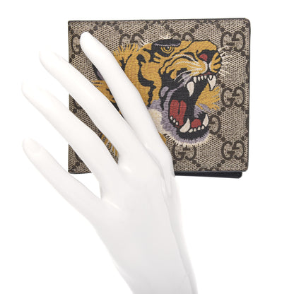 Gucci GG Supreme Monogram Selleria Calfskin Tiger Nice Bi-Fold Wallet Beige Ebony Multicolor Black 2 of 6